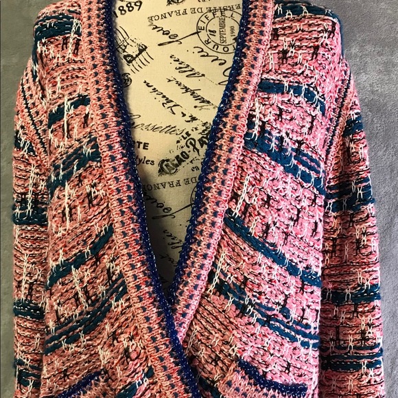 GoAloneWithALU Chunky Knit Pink Blue Cardigan - Picture 2 of 8